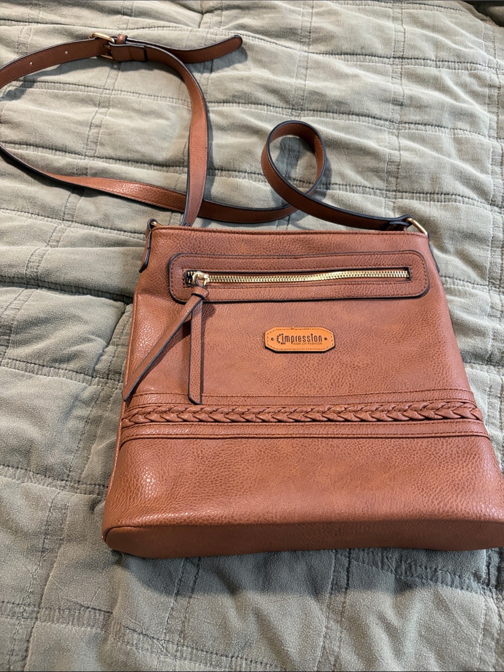 Impressions Tan Braided Detail Crossbody Bag